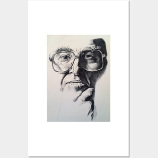 Man with Glasses Thinking Ink Drawing Posters and Art